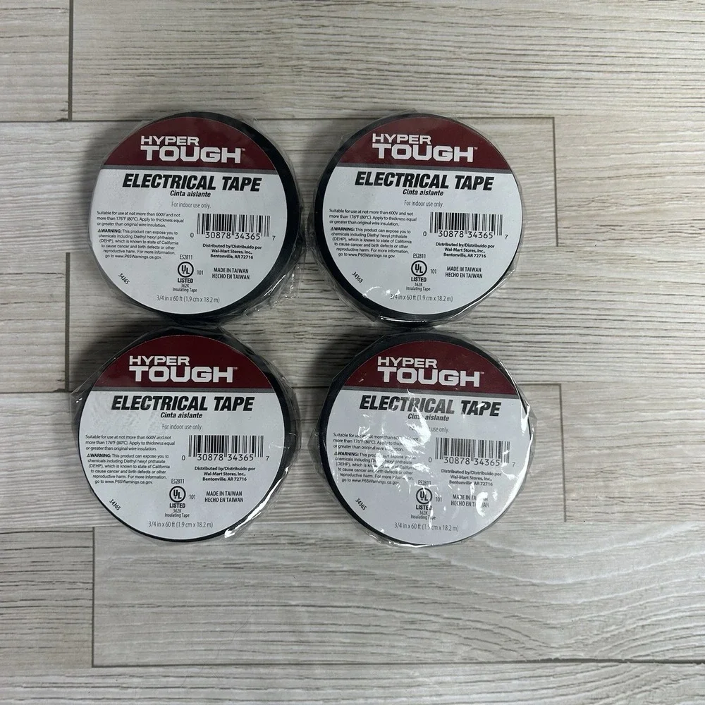 (4) Insulation Electrical Tape Flame Retardant Durable Vinyl Black 60Ft 3/4